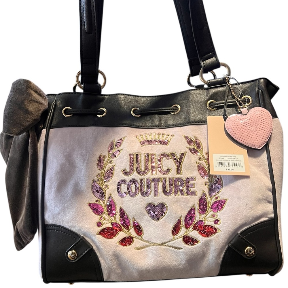 New Juicy Couture Juicy Never Dies Light Pink Brown Daydreamer Tote Sequin RARE